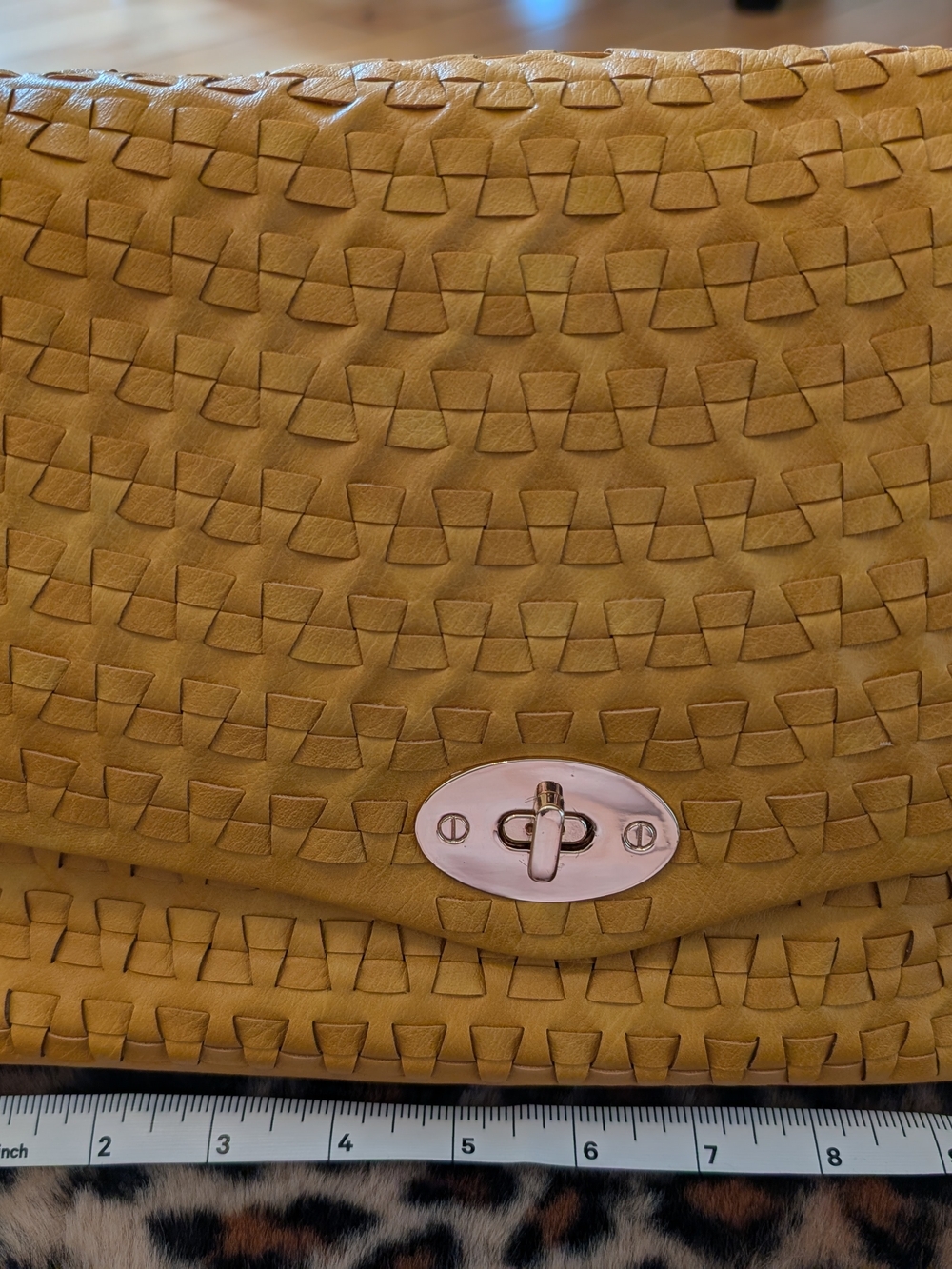 Mustard Yellow Woven Faux Leather Crossbody Bag - Unbranded